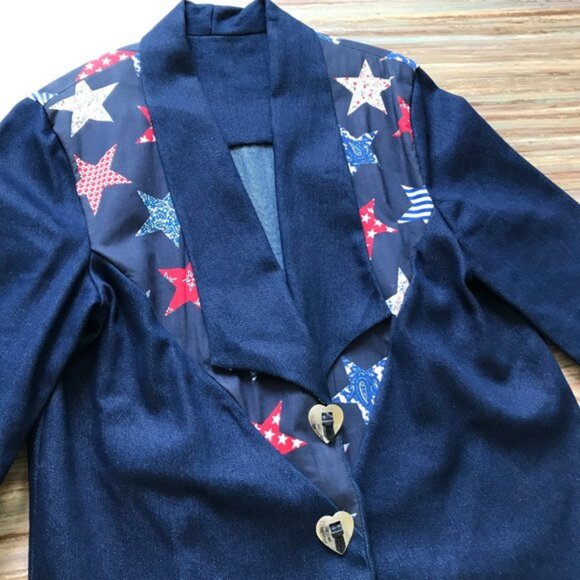 Americana Western Blazer Jacket Denim  Star Print with Concho Snaps Home Made - Picture 4 of 7